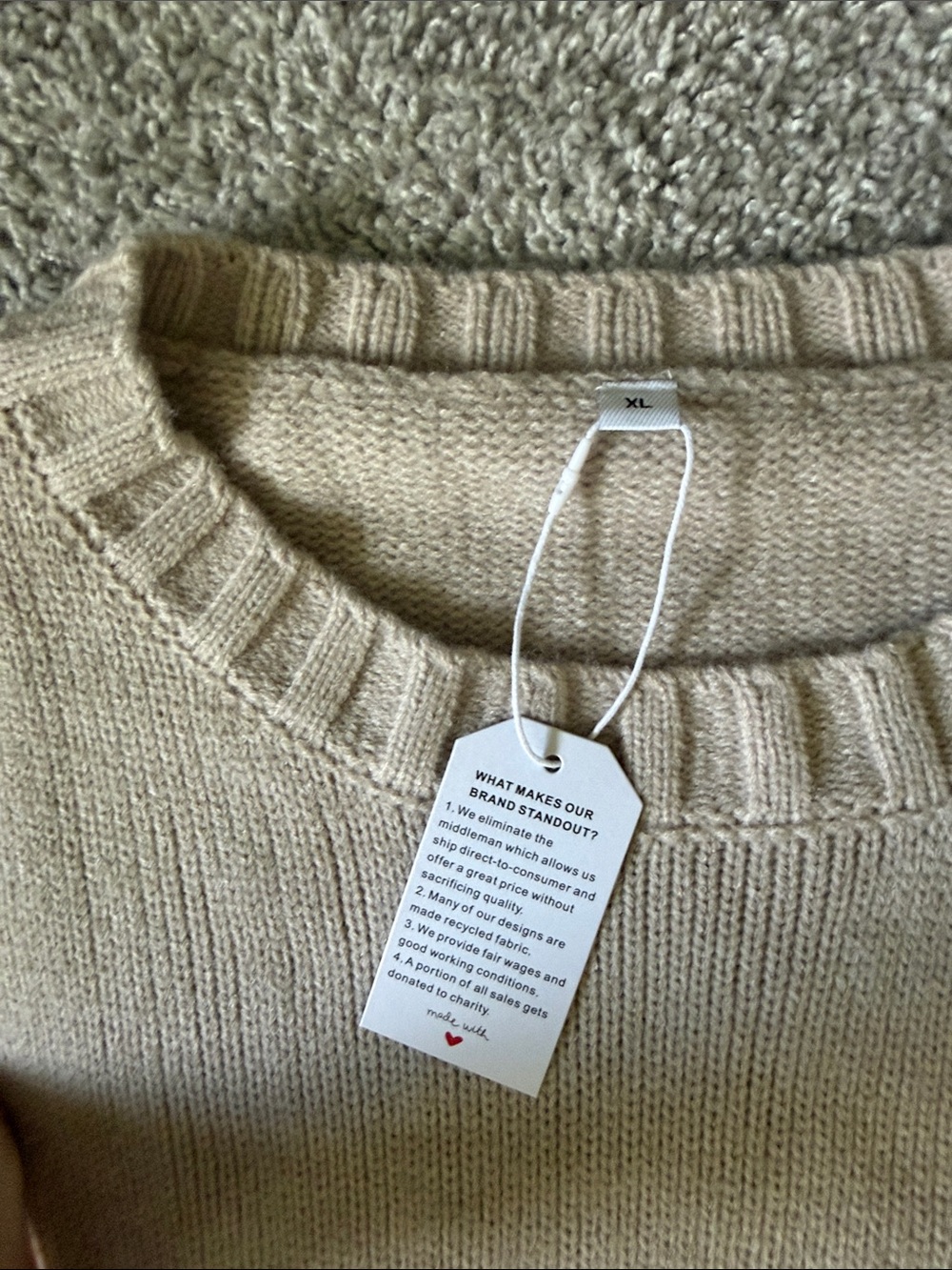 Relaxed Pocket Crewneck Sweater in Beige - Picture 3 of 4